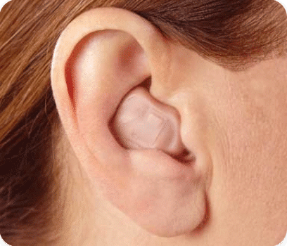 Display of how the in-the-ear hearing aid looks on someone
